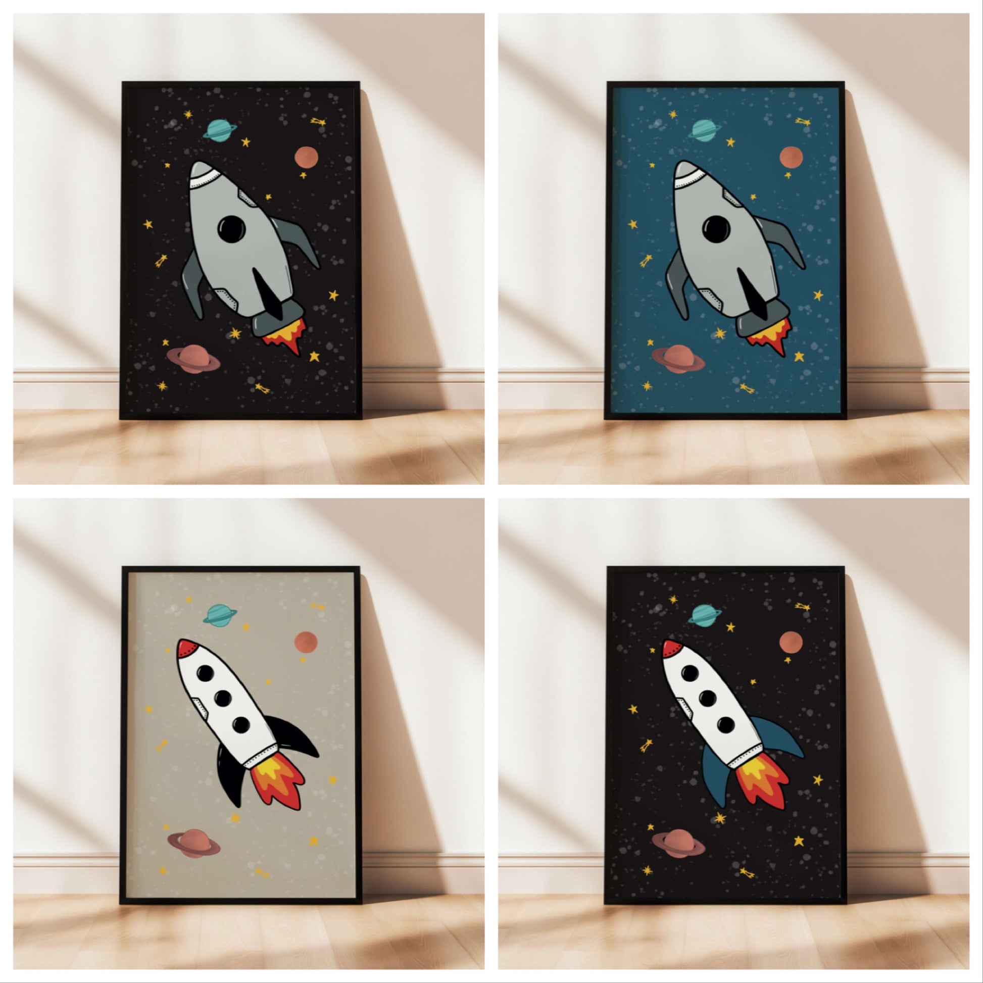 The Little Jones Space Rocket Print - Blue