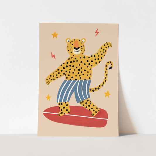 Kid of the Village Surf's Up Leopard Art Print