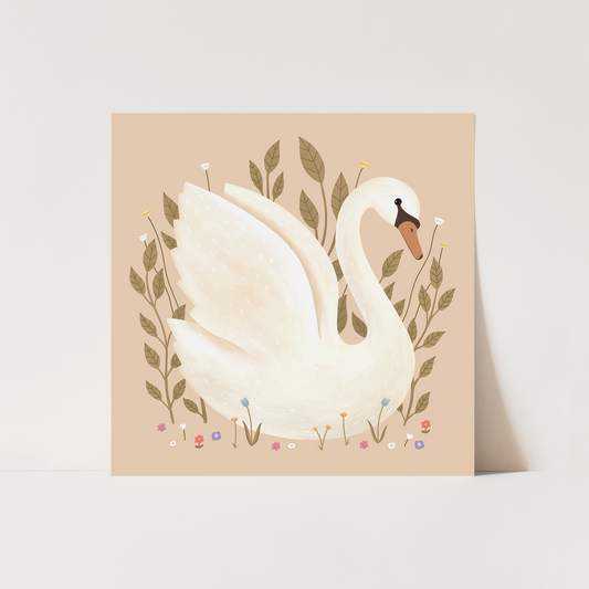 Kid of the Village Swan Art Print - Peach