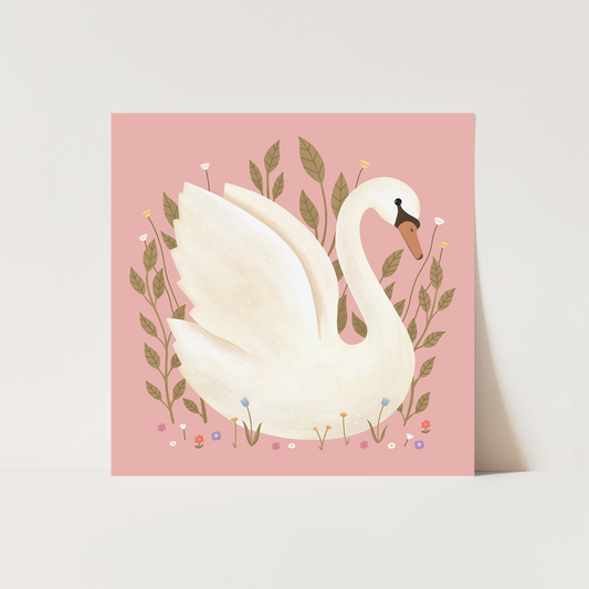 Kid of the Village Swan Art Print - Pink