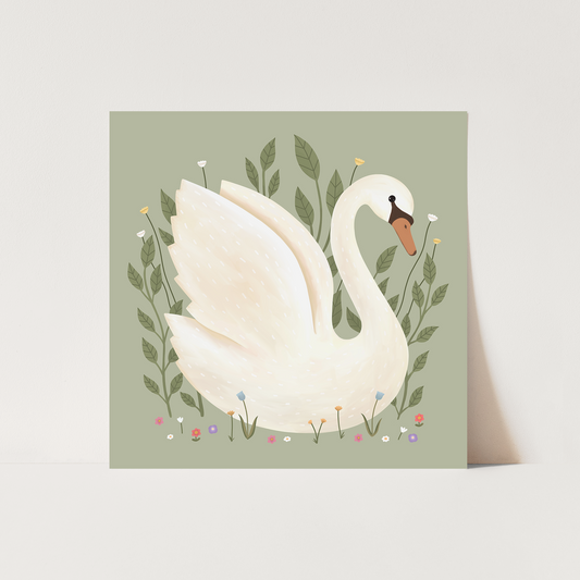 Kid of the Village Swan Art Print - Sage