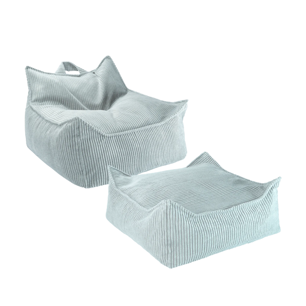 Wigiwama Beanbag Chair & Ottoman Set - Corduroy Peppermint