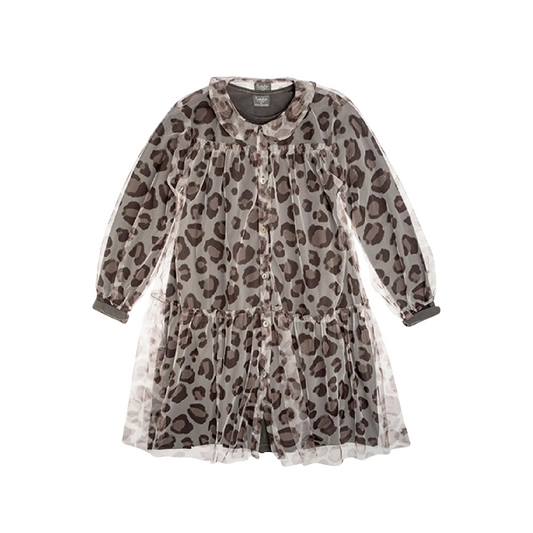 Tocoto Vintage Tulle Leopard Print Midi Dress - Dark Grey