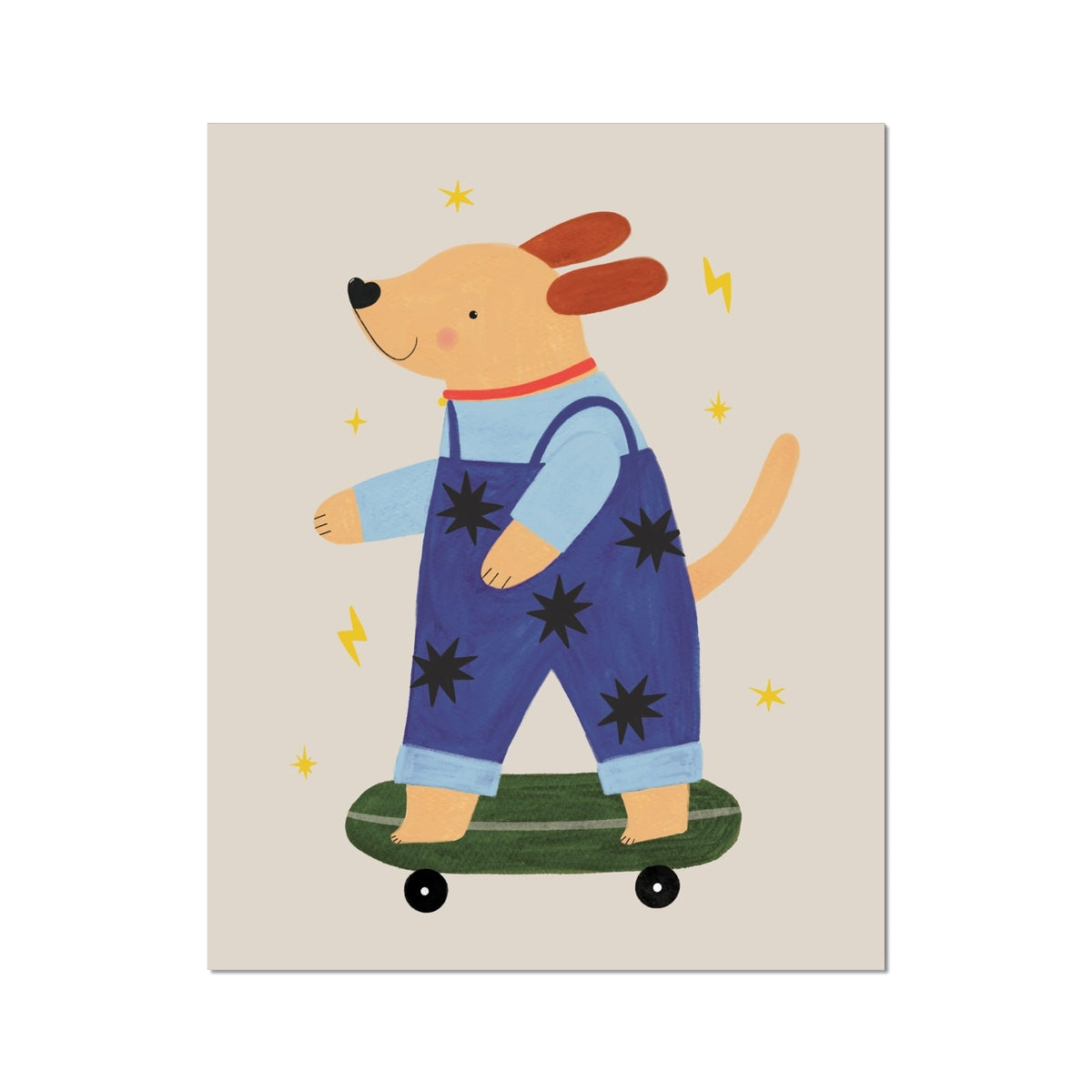 Kid of the Village Skater Pup Art Print - Blue