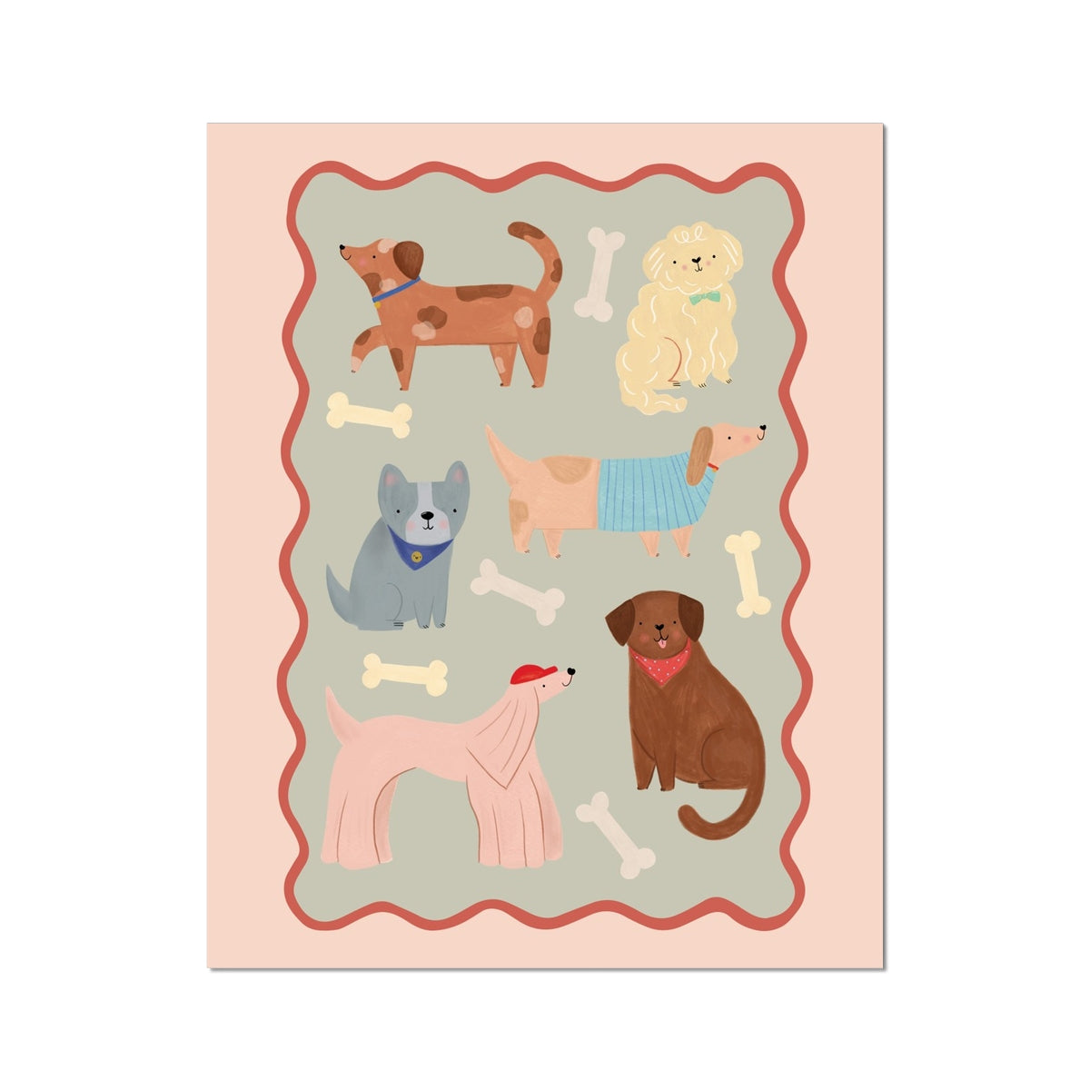 Kid of the Village Dogs Art Print - Sage/Pink