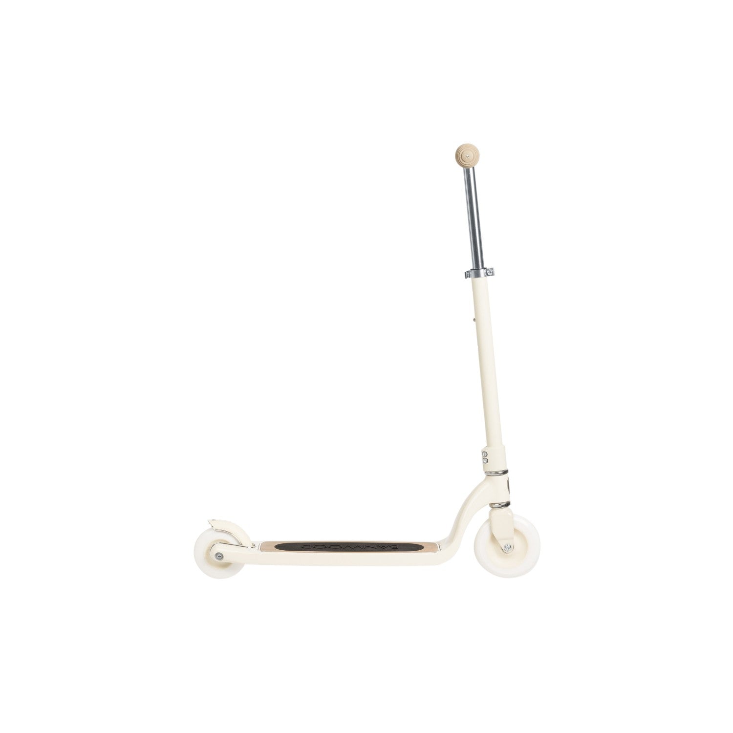 White scooter with a long handle on a white background