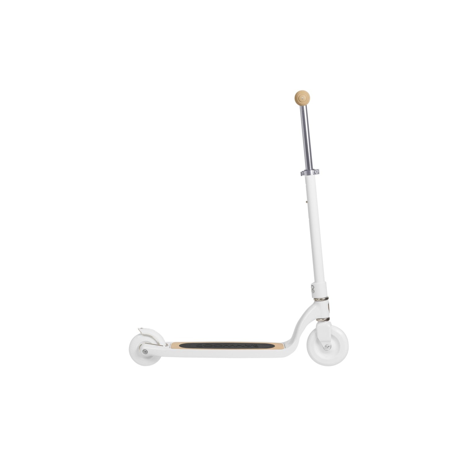 White scooter with a wooden handle on a white background