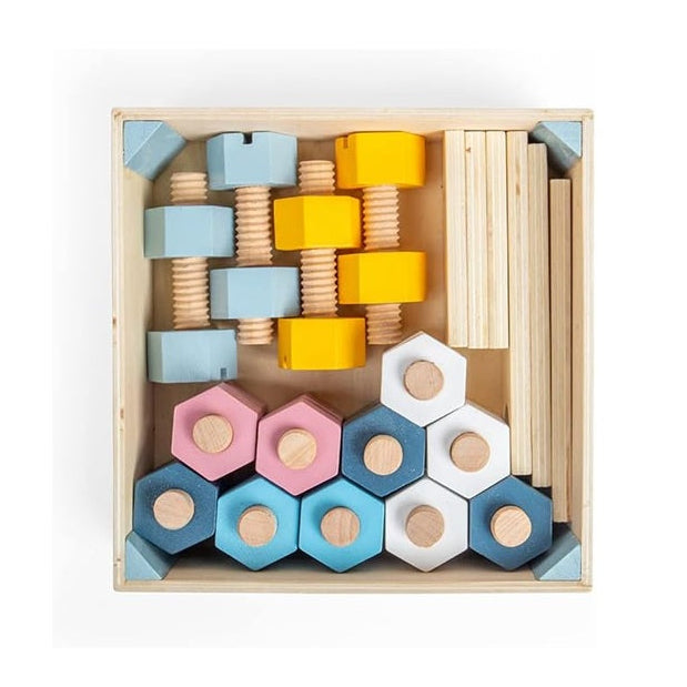 Bigjigs Wooden Crate of Toy Nuts & Bolts 