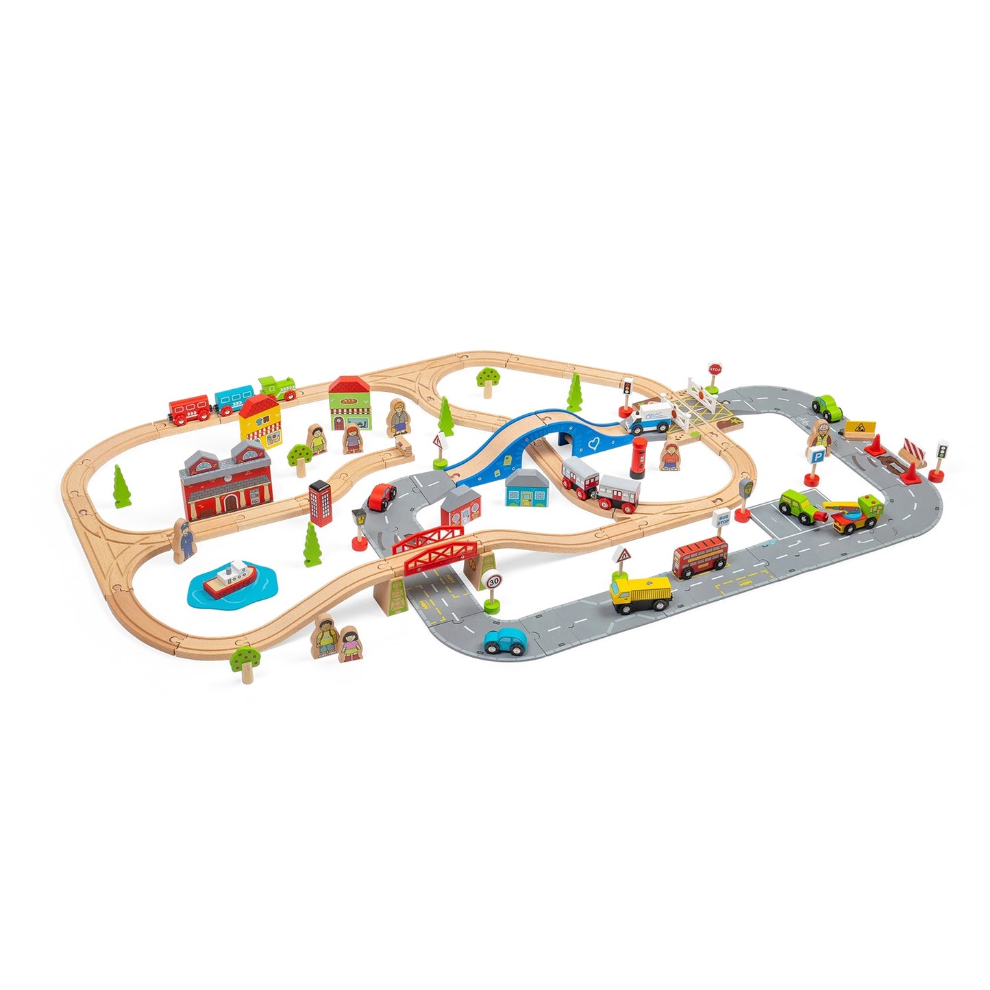 Bigjigs Rail Wooden City Road and Railway Set
