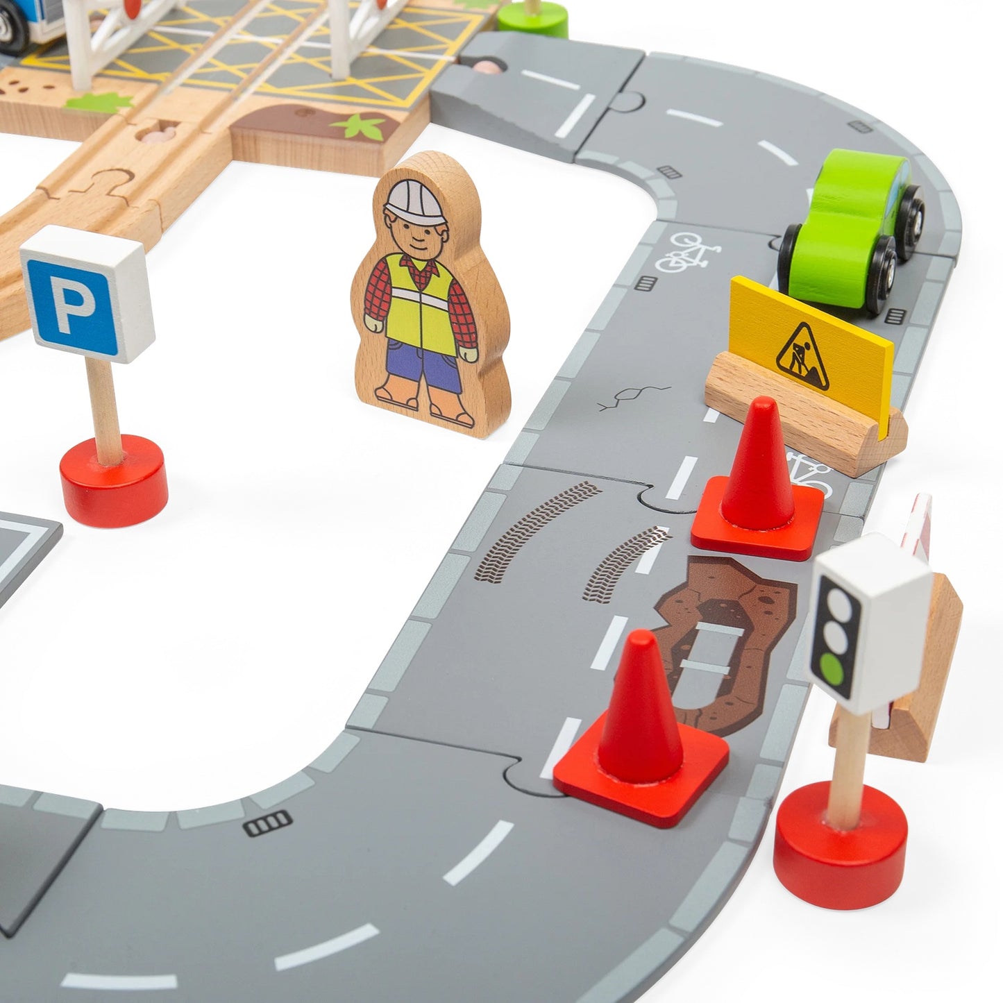 Bigjigs Rail Wooden City Road and Railway Set