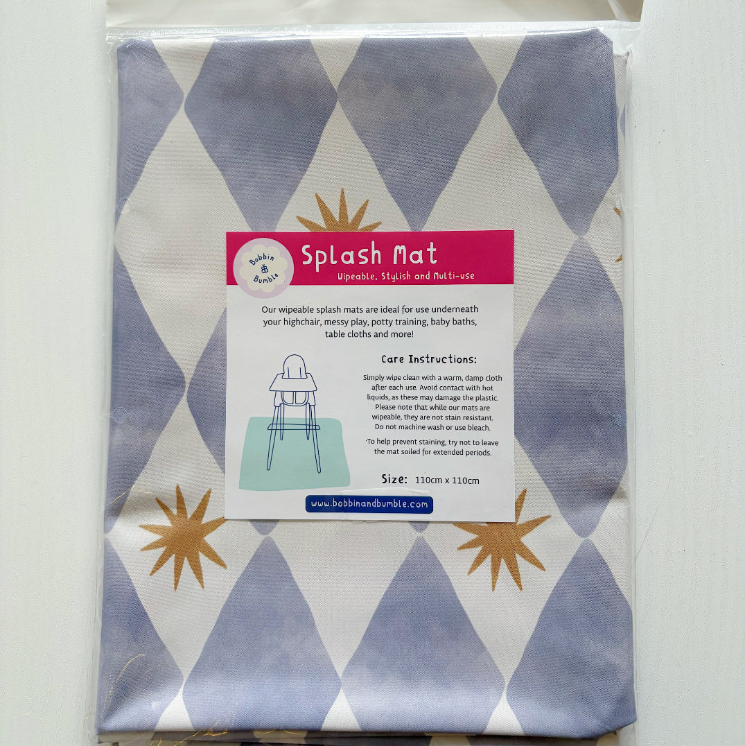 Bobbin & Bumble Highchair Splash Mat - Blue Harlequin
