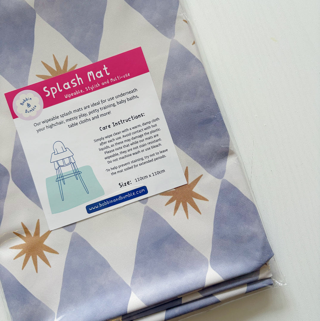 Bobbin & Bumble Highchair Splash Mat - Blue Harlequin