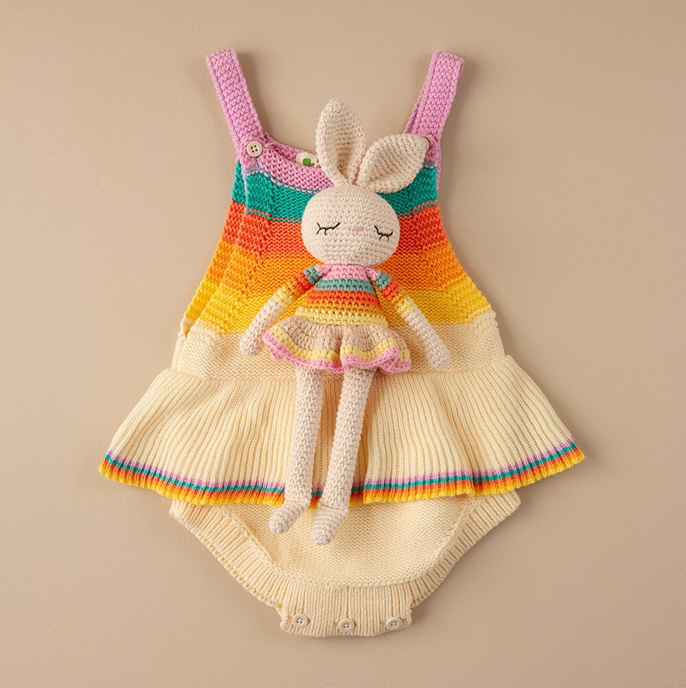 The Bonniemob Bonnie Ballerina Crochet Bunny - Pink rainbow