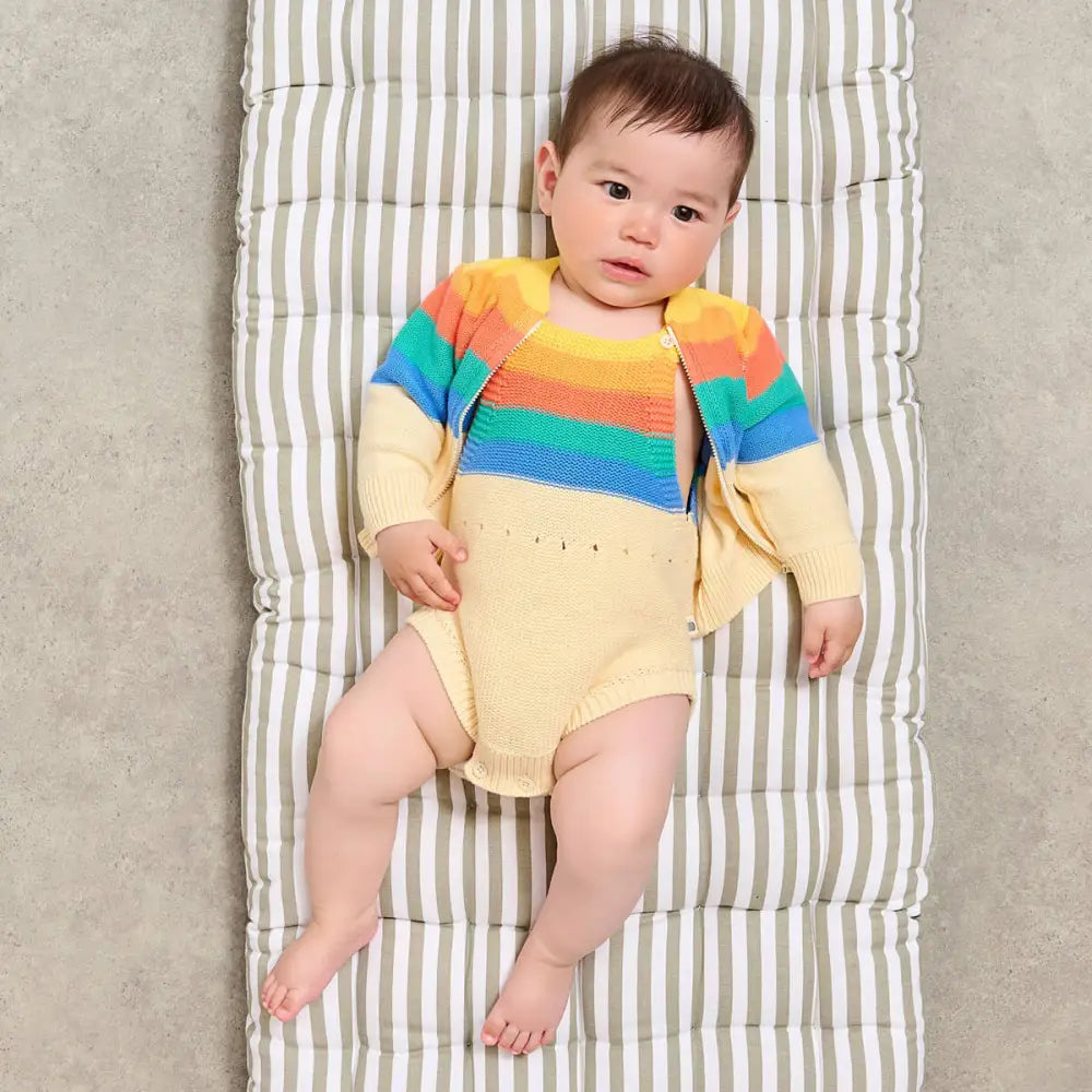 The Bonniemob Bubble Rainbow Stripe Knit Romper