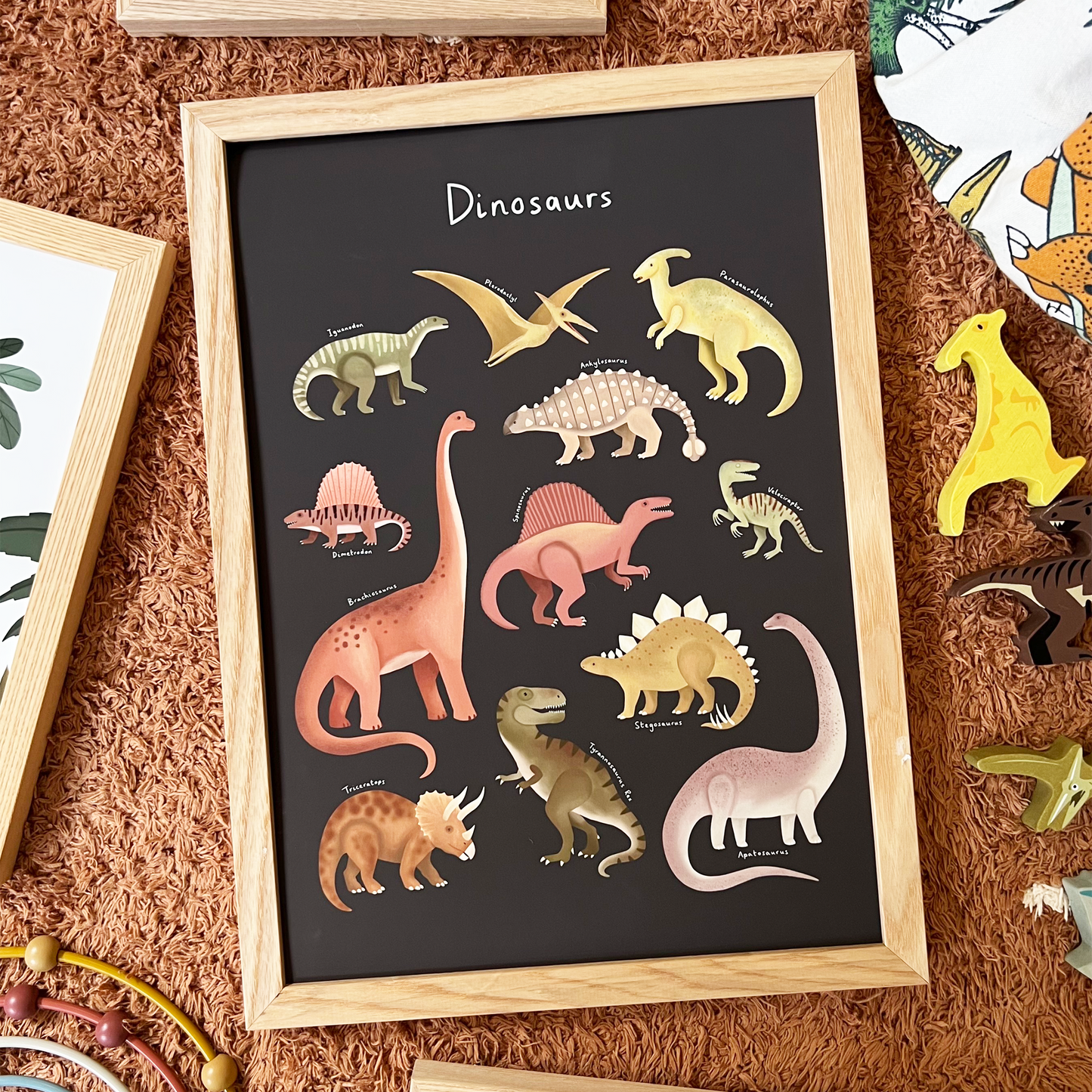 Kid of the Village Dinosaur Chart Art Print - Black