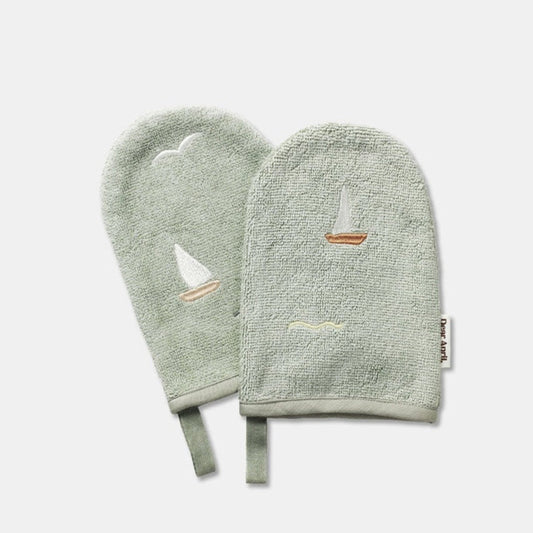 Dear April 2-Pack Paw Bath Gloves - Embroidered Terry - Sailboats