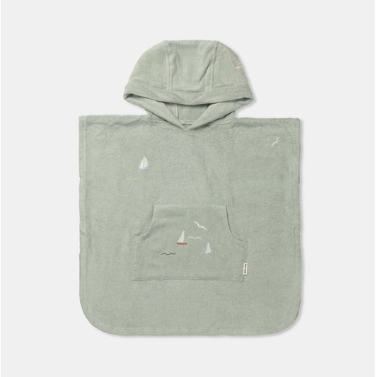 Dear April Puk Bath Poncho - Embroidered Terry - Sailboats