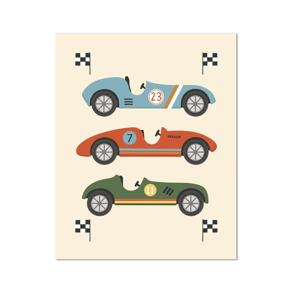 Kid of the Village Race Cars Art Print - Blue/Red/Green