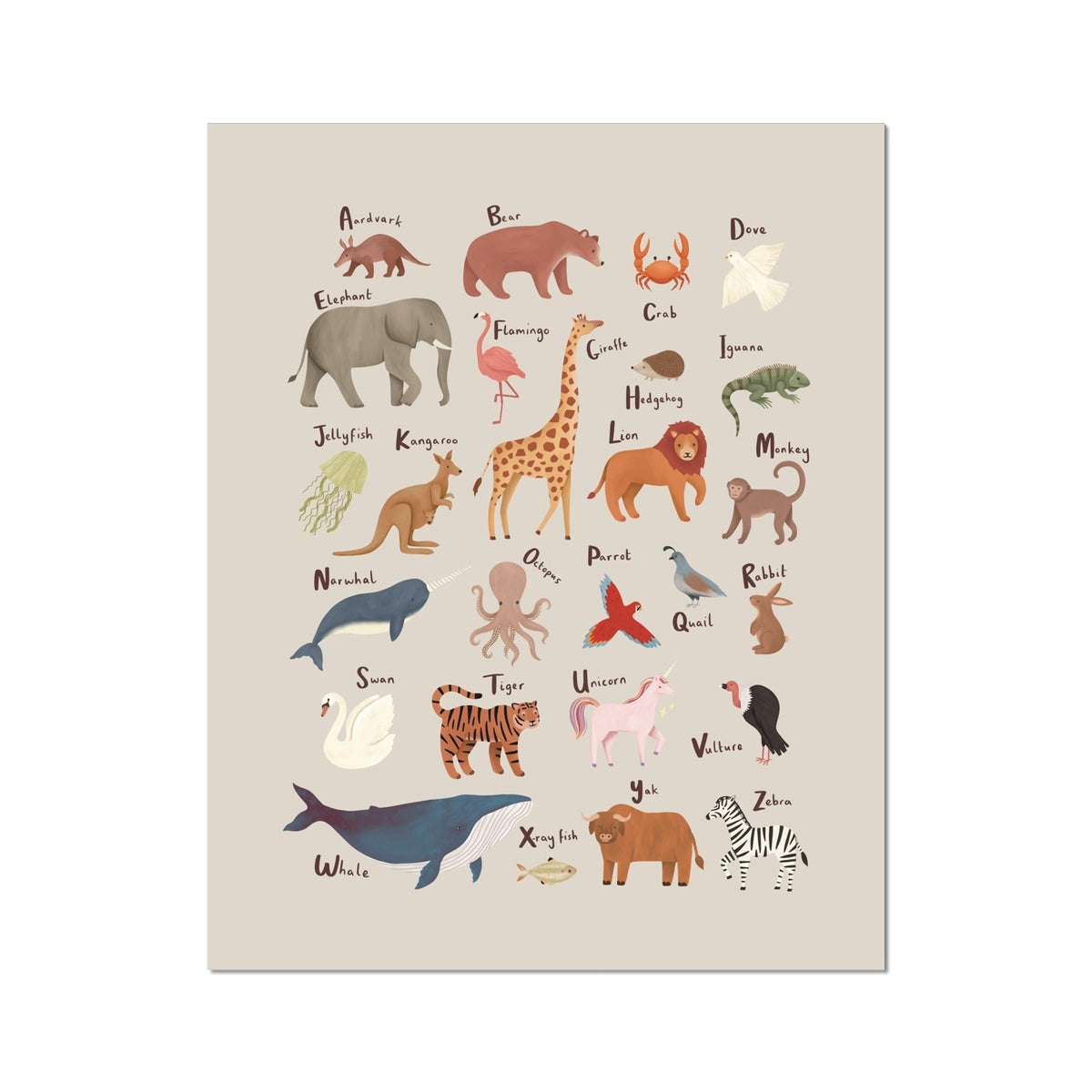 Kid of the Village Animal Alphabet Art Print - Stone