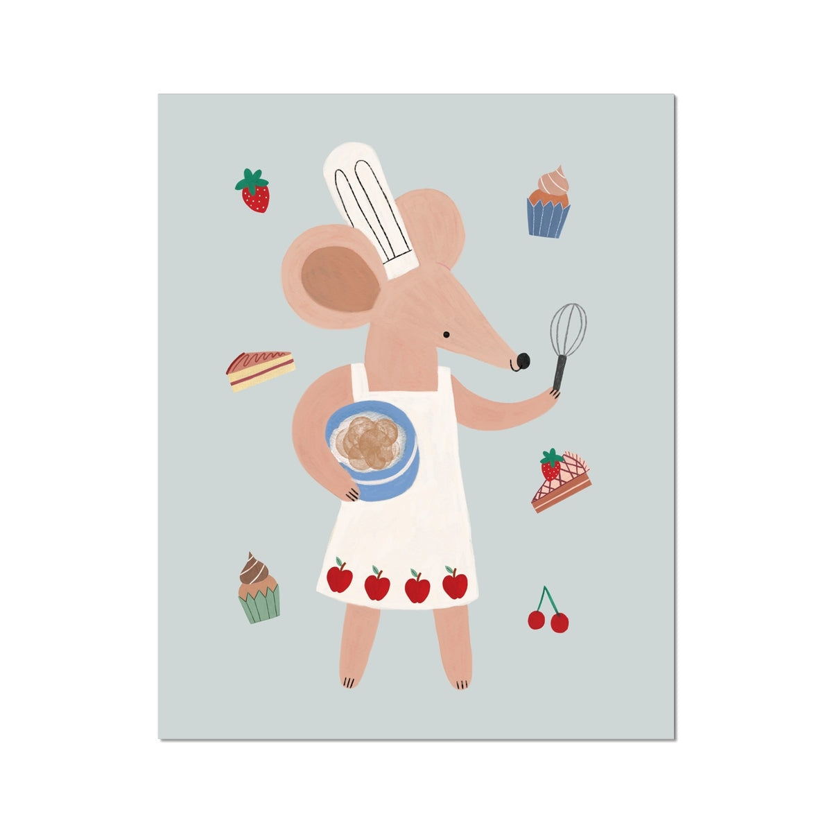 Kid of the Village Little Baker Mouse in Blue Art Print