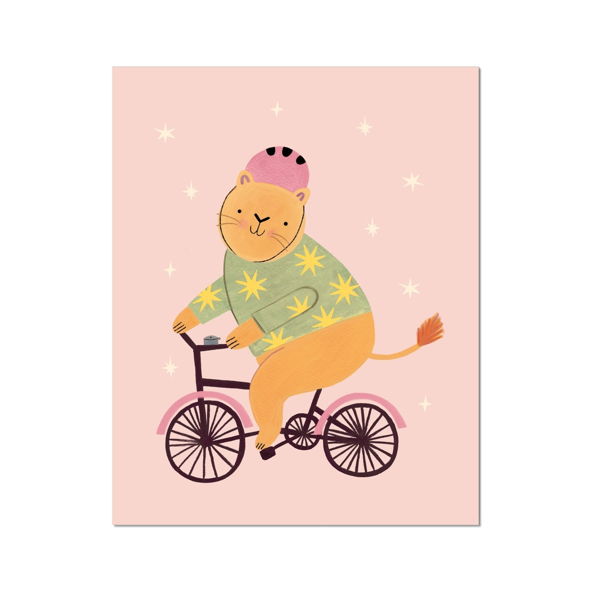 Kid of the Village Cycling Lion in Pink Art Print