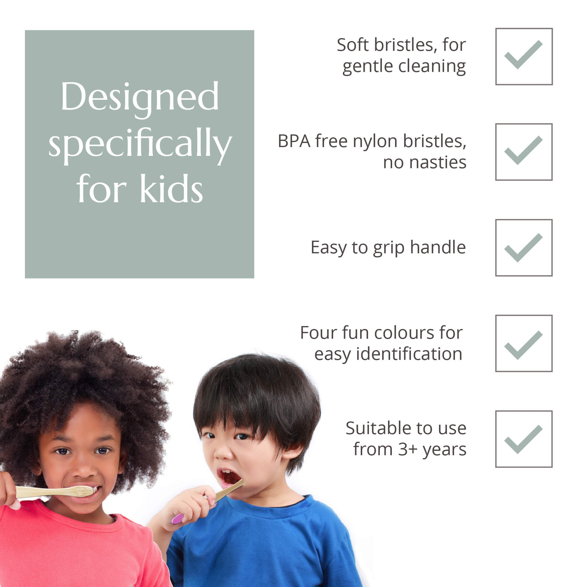 Wild & Stone Children's Bamboo Toothbrush - 4 Pack - Aqua