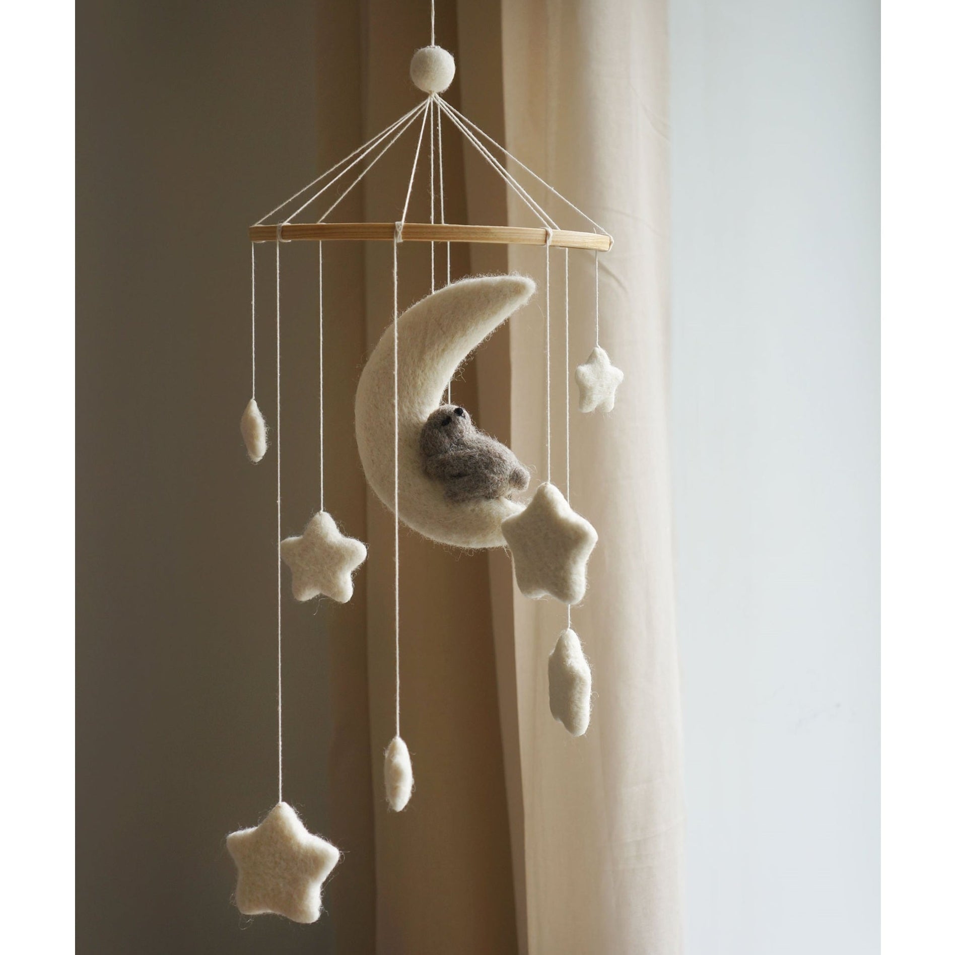 Gamcha Felt Baby Mobile - Rabbit, Moon & Stars - White