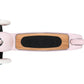Close-up of a pink scooter with wooden label on a white background