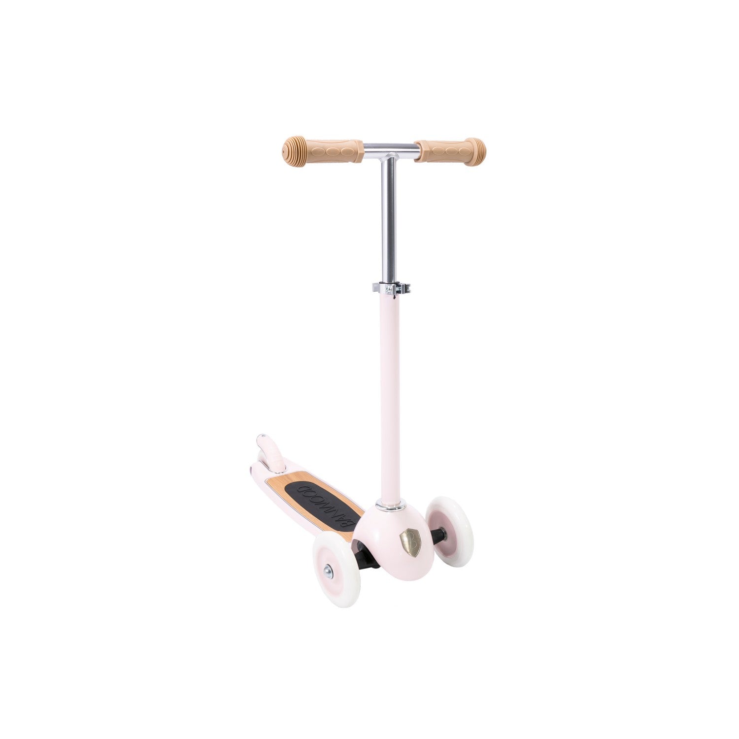 Children's scooter with wooden handlebar on a white background