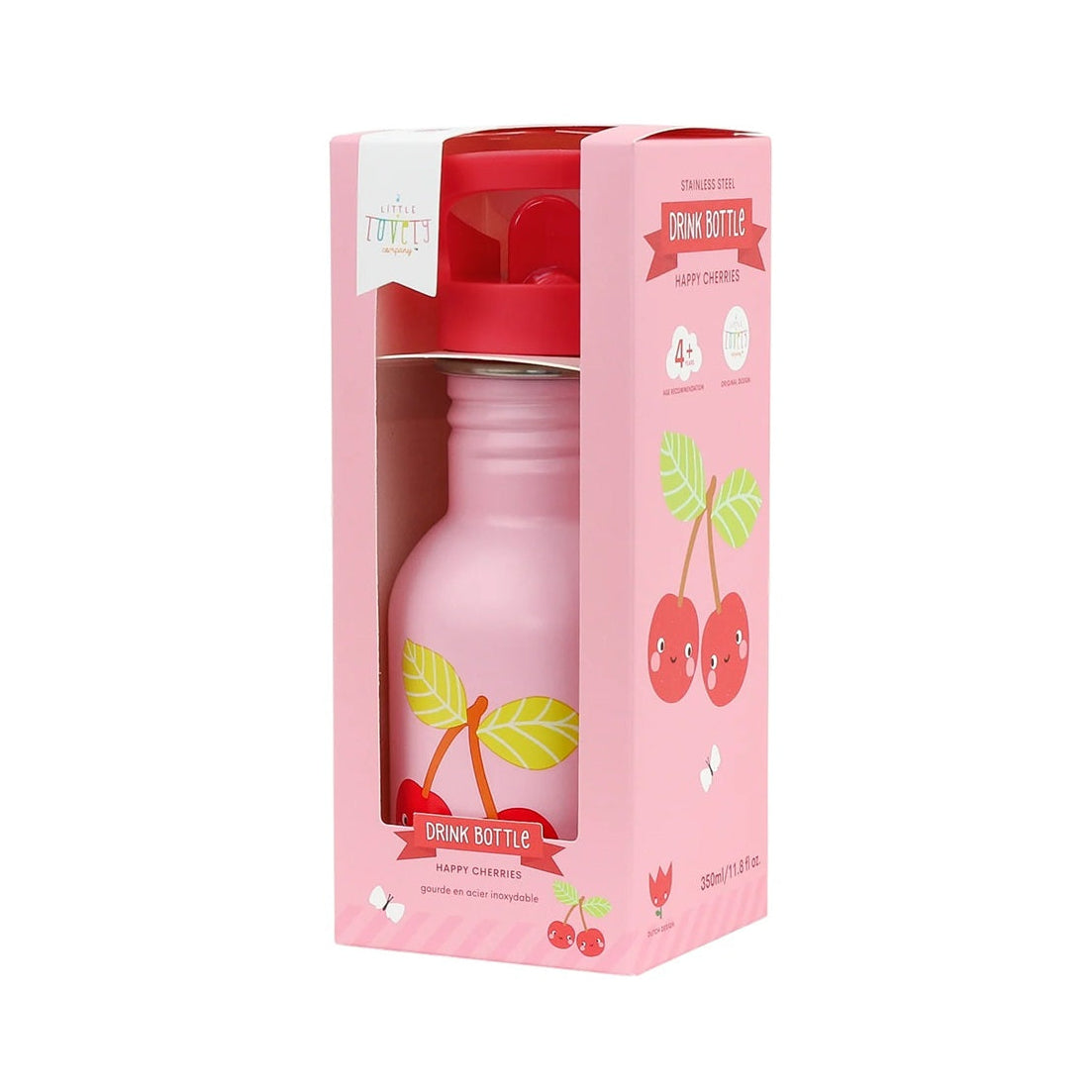 A Little Lovely Company Little Stainless Steel Drinks Bottle - 350ml - Happy Cherries