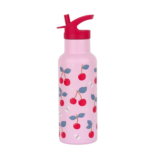 A Little Lovely Company XL Stainless Steel Drinks Bottle - 500ml - Cherries