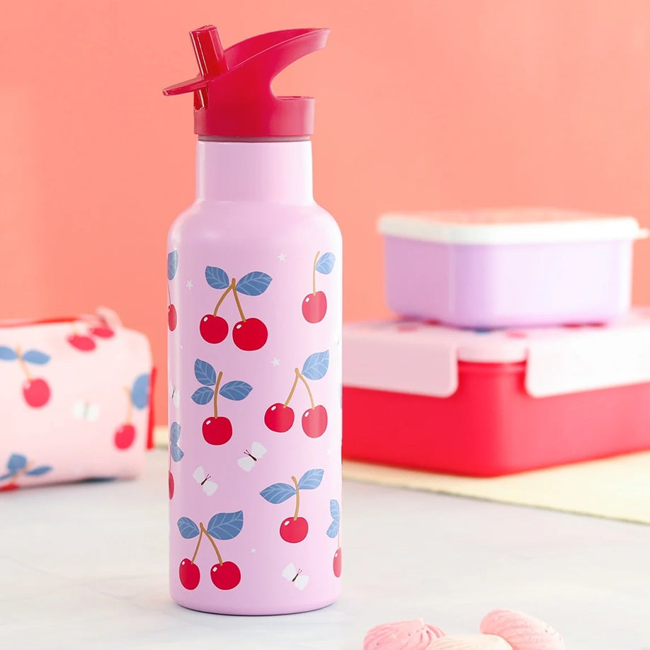 A Little Lovely Company XL Stainless Steel Drinks Bottle - 500ml - Cherries