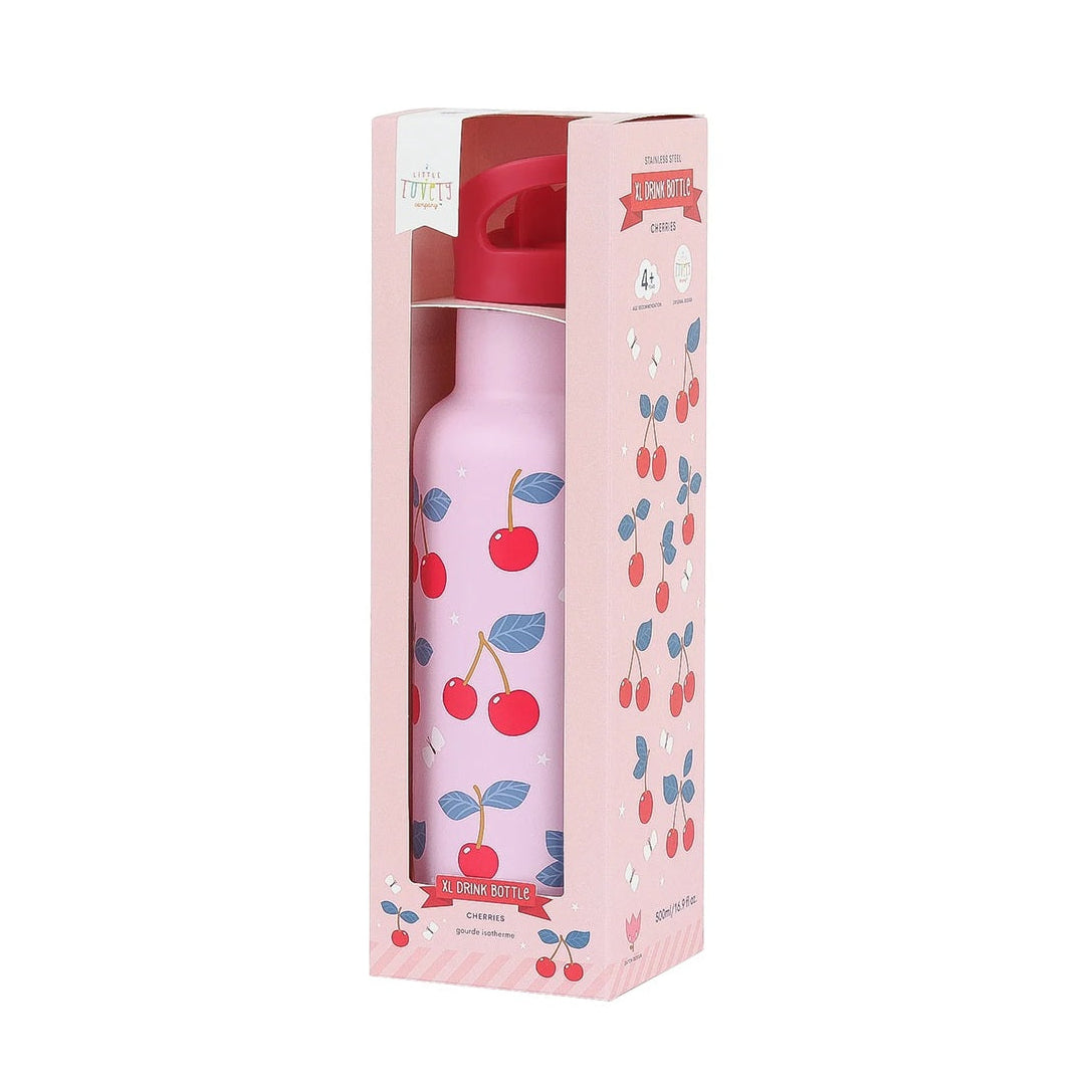 A Little Lovely Company XL Stainless Steel Drinks Bottle - 500ml - Cherries