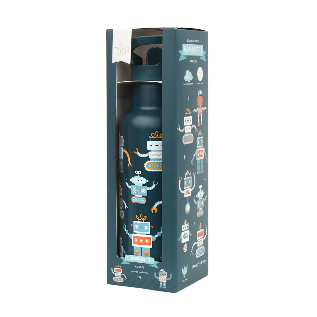 A Little Lovely Company XL Stainless Steel Drinks Bottle - 500ml - Robots