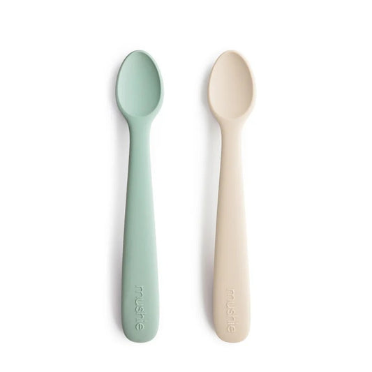 Mushie Silicone Baby Feeding Spoons - Cambridge Blue/Shifting Sand