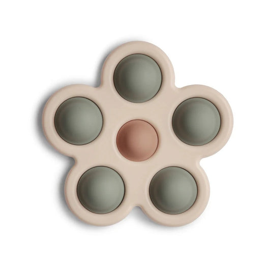 Mushie Silicone Baby Sensory Flower Pop Toy - Thyme/Natural/Shifting Sand