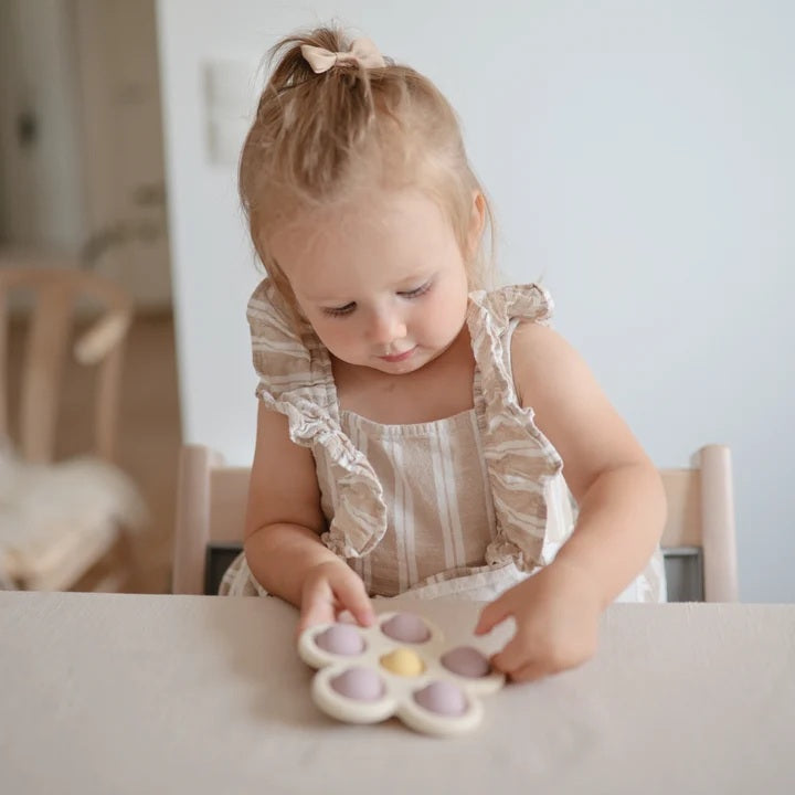 Mushie Silicone Baby Sensory Flower Pop Toy - Lilac/Daffodil/Ivory