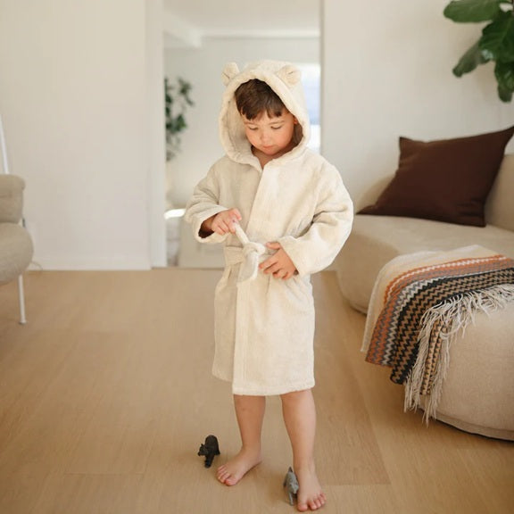 Mushie Organic Cotton Children's Bathrobe - Bear/Fog
