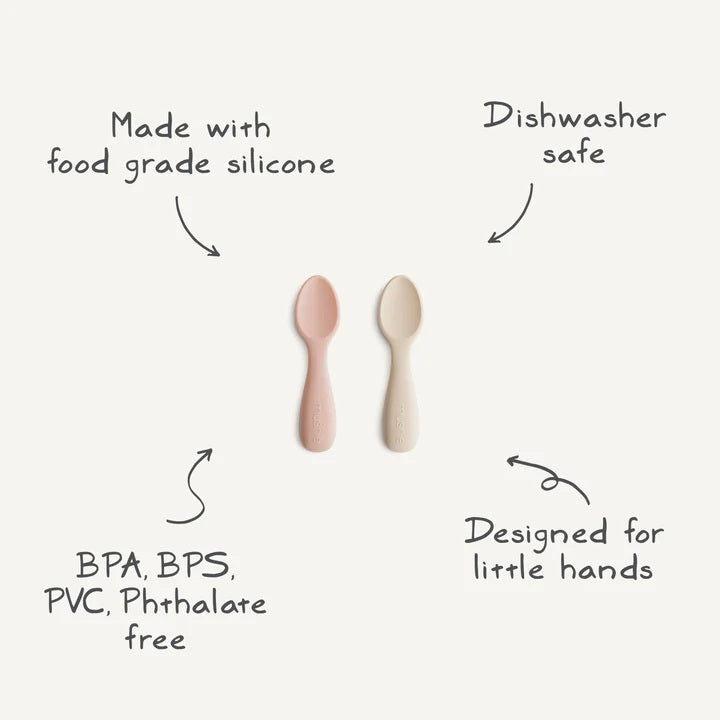 Mushie Silicone Toddler Starter Spoons -  Blush/Shifting Sand