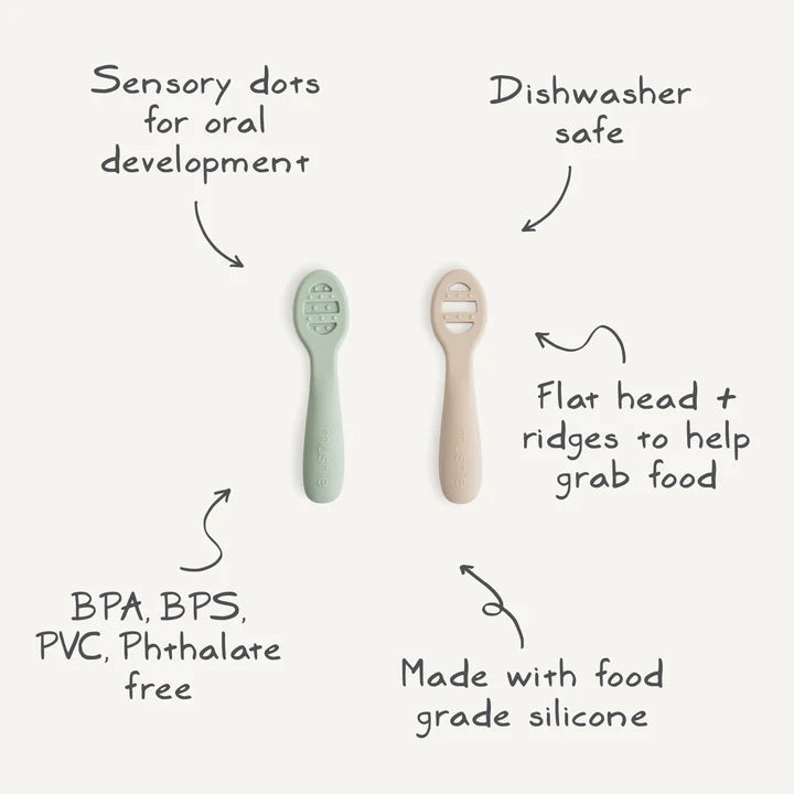 Mushie Silicone First Baby Feeding Spoons - Blush/Shifting Sand