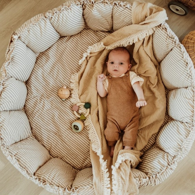 Play & Go Coco Organic Baby Playmat & Cocoon - Blue Stripes