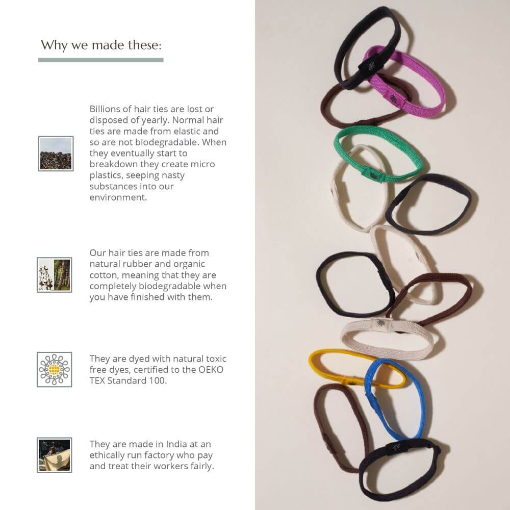 Wild & Stone Plastic Free Hair Ties - 6 Pack - Natural