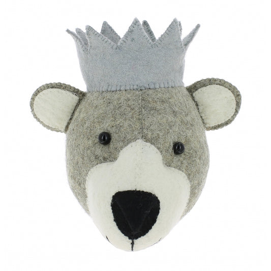 Fiona Walker Bear With Crown Felt Animal Wall Head - Mini 