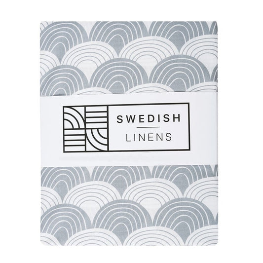 Swedish Linens Fitted Sheets - Rainbows Tranquil Grey (4 Sizes)