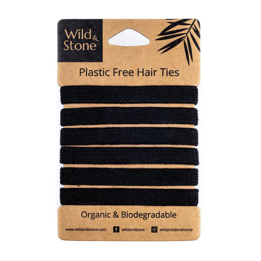 Wild & Stone Plastic Free Hair Ties - 6 Pack - Black